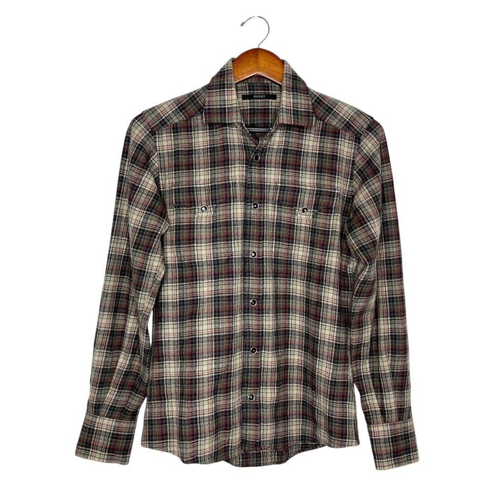 Vintage Gucci Tom Ford Y2K Western Brown Plaid Long Sleeve Button Down Shirt S